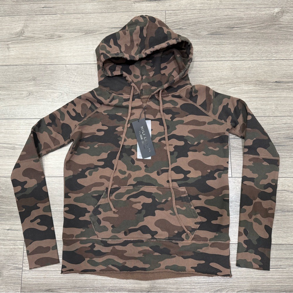 NWT NILI LOTAN Camouflage-print‎ French cotton-terry hoodie Brown SZ XS